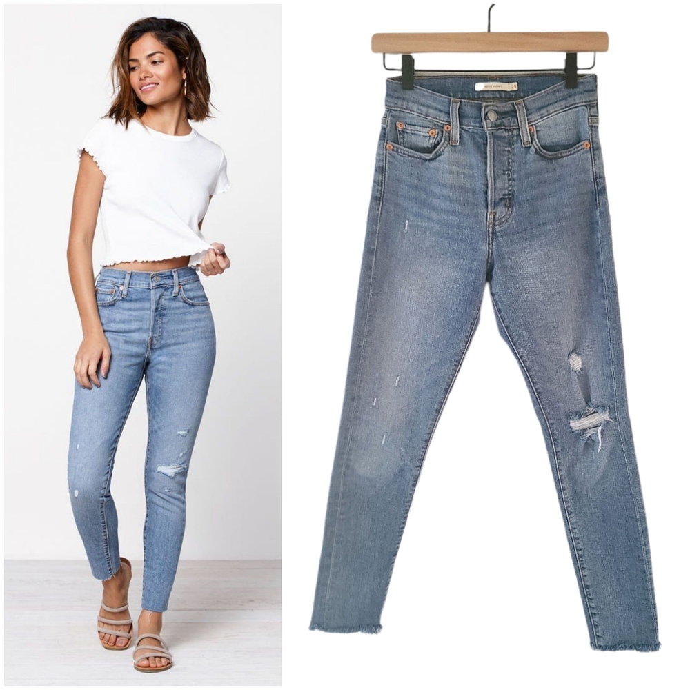 Levi's Wedgie High Rise Blue Spice Womens Skinny Ripped Jeans Size 25